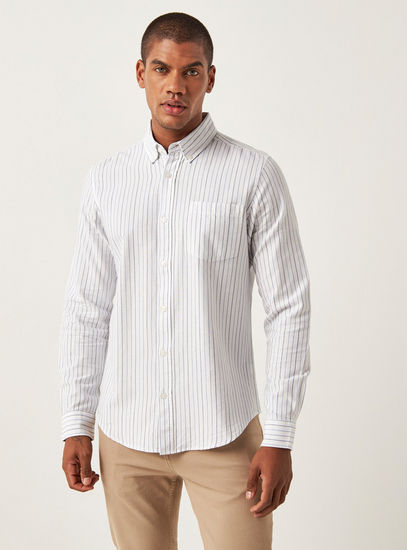 Striped Oxford Shirt with Chest Pocket and Spread Collar