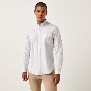 Striped Oxford Shirt with Chest Pocket and Spread Collar