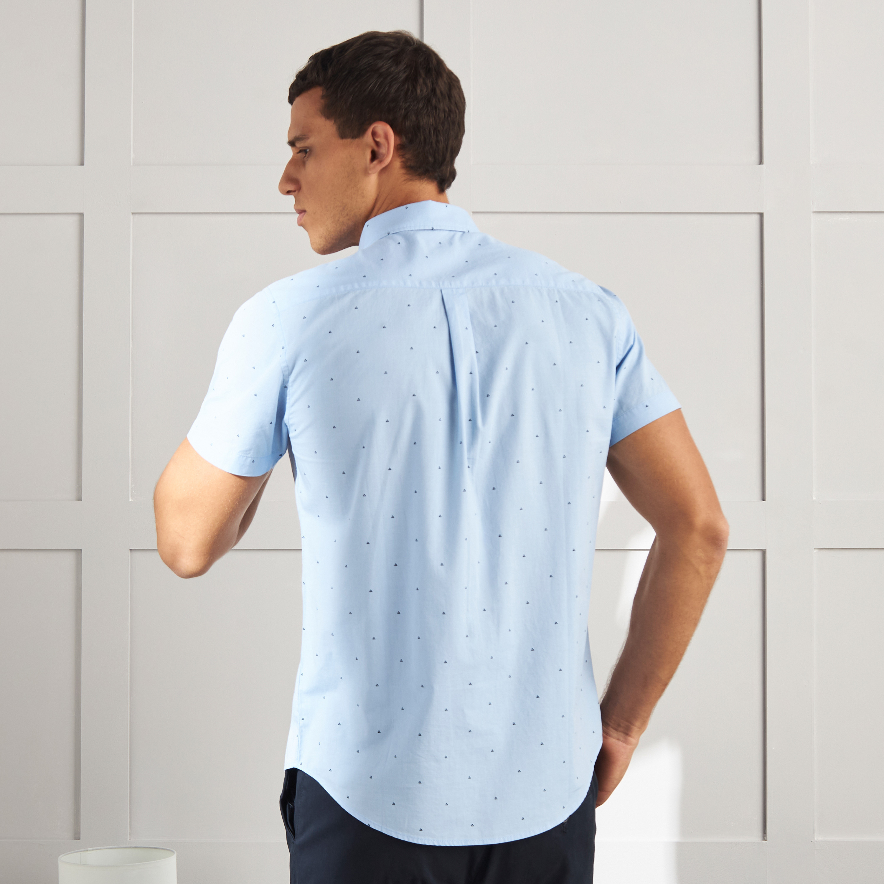 Shop All-Over Geometric Print Slub Drail Button-Down Shirt Online