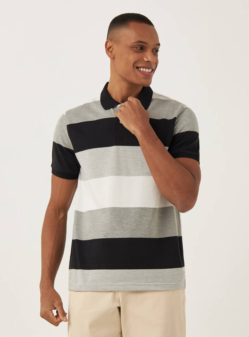 Striped Polo T-shirt with Short Sleeves and Button Closure-Polos-image-0