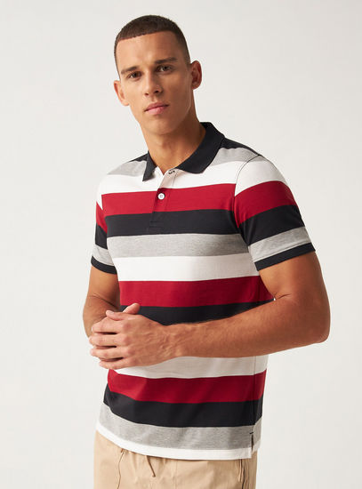 Striped Polo T-shirt with Short Sleeves and Button Closure-Polos-image-0