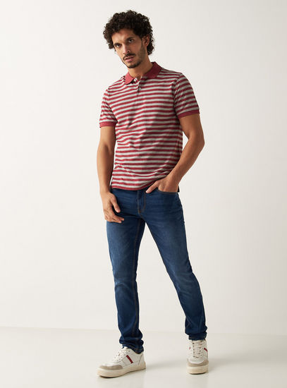 Striped Polo T-shirt with Short Sleeves and Button Closure-Polos-image-1
