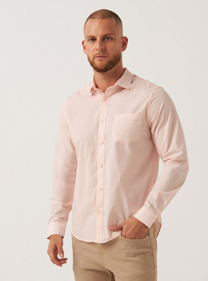 Solid Collar Shirt with Long Sleeves and Chest Pocket-Shirts-image-0