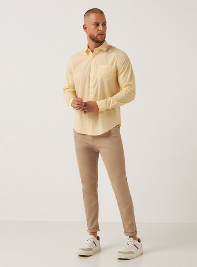 Solid Collar Shirt with Long Sleeves and Chest Pocket