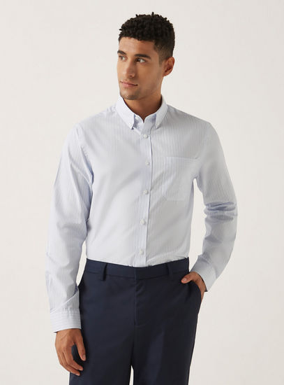 Striped Button-Down Shirt with Long Sleeves and Patch Pocket