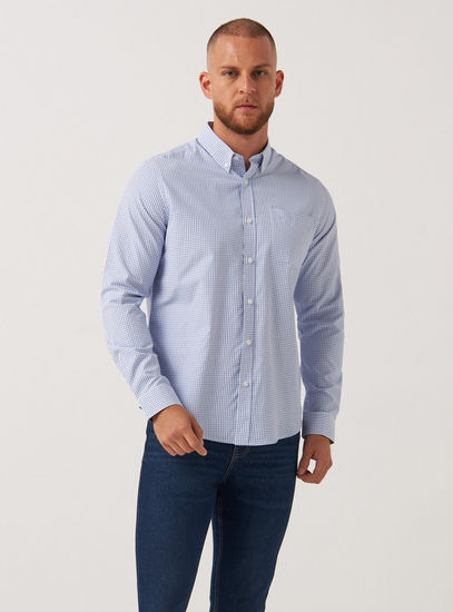 Checked Shirt with Spread Collar and Chest Pocket
