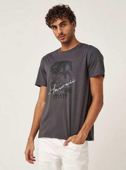 Printed Crew Neck T-shirt with Short Sleeves-T-shirts-image-0