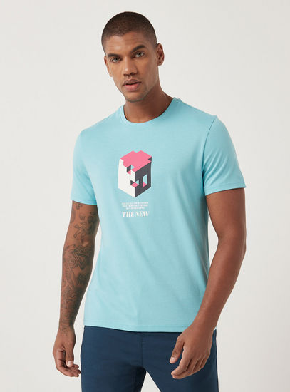 Graphic Print Crew Neck T-shirt with Short Sleeves-T-shirts-image-0