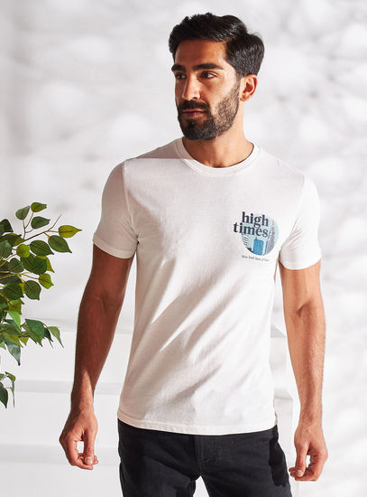 Printed Crew Neck T-shirt with Short Sleeves-T-shirts-image-1