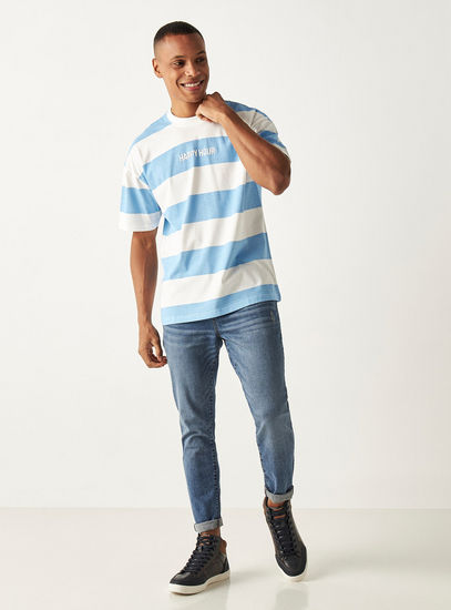 Striped Oversized T-shirt with Crew Neck and Short Sleeves