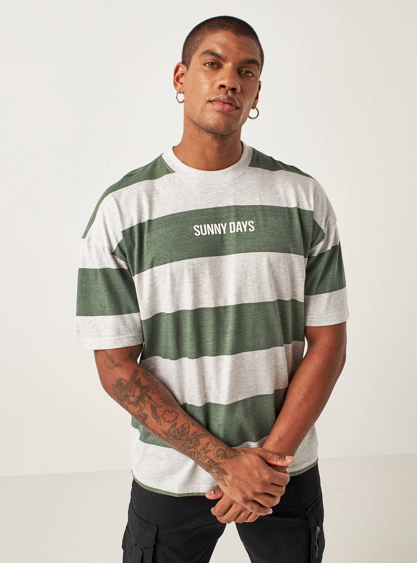 Striped Oversized T-shirt with Crew Neck and Short Sleeves-T-shirts-image-0