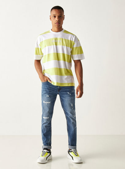 Striped Oversized T-shirt with Crew Neck and Short Sleeves