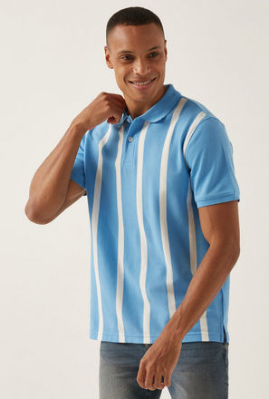 Textured Vertical Stripe Polo T-shirt