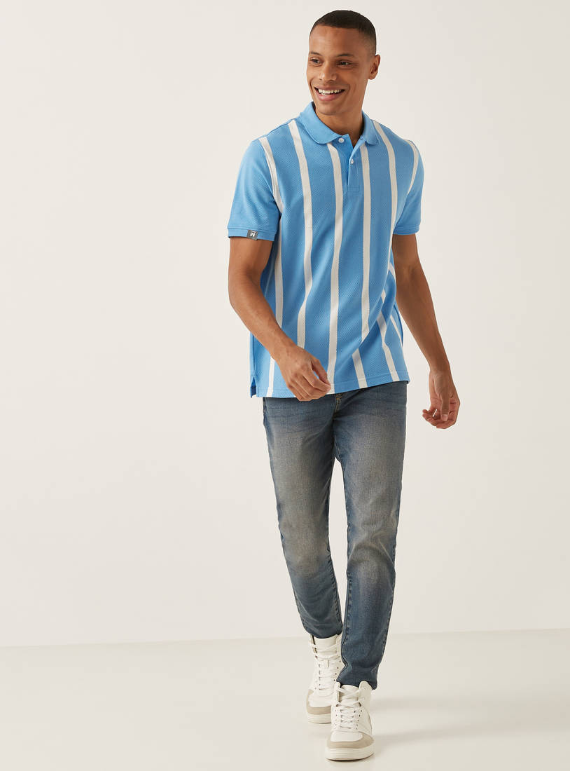 Textured Vertical Stripe Polo T-shirt-Polos-image-1