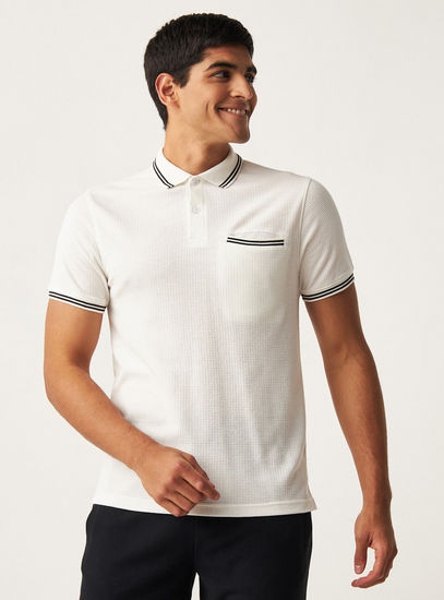 Textured Polo T-shirt with Welt Pocket-Polos-image-0