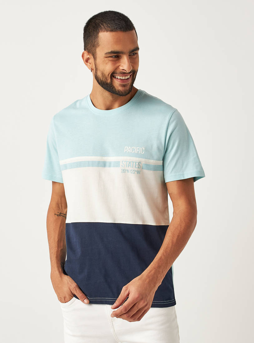 Colourblock Panel T-shirt with Crew Neck and Short Sleeves-T-shirts-image-0