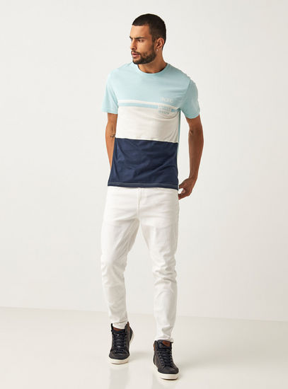 Colourblock Panel T-shirt with Crew Neck and Short Sleeves