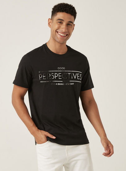 Text Embossed Foil Print T-shirt-T-shirts-image-0