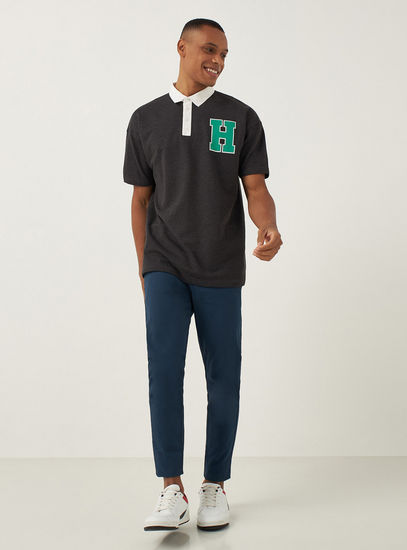 Printed Oversized Polo T-shirt with Short Sleeves and Button Closure-Polos-image-1