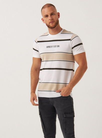 Striped Ottoman Knitted T-shirt with Crew Neck and Short Sleeves-T-shirts-image-0