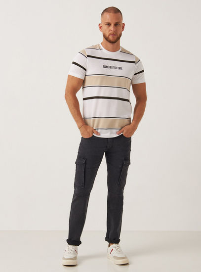 Striped Ottoman Knitted T-shirt with Crew Neck and Short Sleeves-T-shirts-image-1