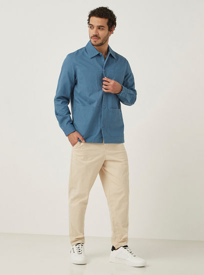 Solid Button Down Jacket with Pockets and Long Sleeves-Jackets-image-1