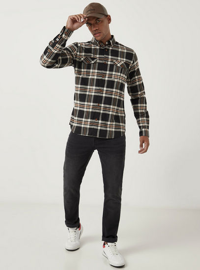 Checked Flannel Shirt with Pockets and Long Sleeves-Shirts-image-1