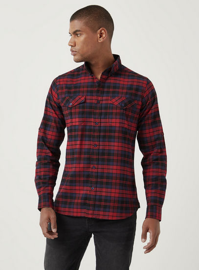 Checked Flannel Shirt with Pockets and Long Sleeves