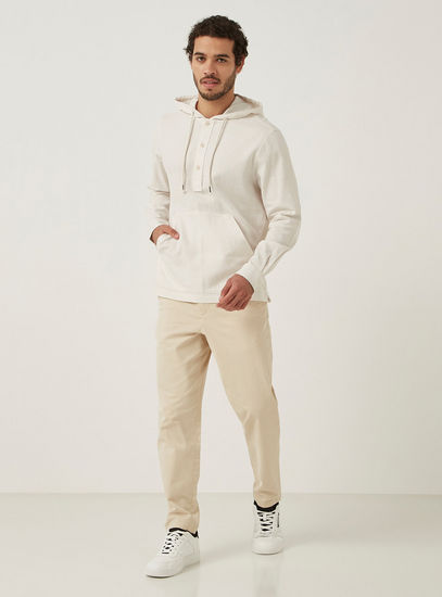 Solid Long Sleeve Shirt with Hood and Kangaroo Pocket
