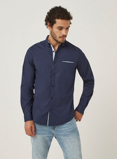 Solid Oxford Shirt with Long Sleeves and Pocket