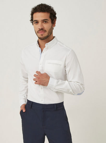 Solid Oxford Shirt with Long Sleeves and Pocket-Shirts-image-0