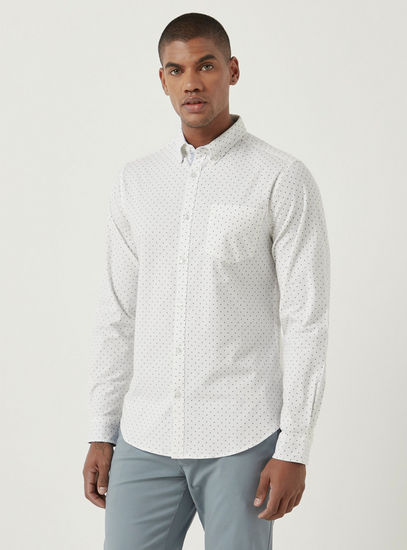 Printed Long Sleeve Oxford Shirt with Button Down Collar and Pocket-Shirts-image-0