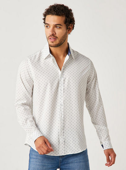 All-Over Print Shirt with Long Sleeves and Button Closure