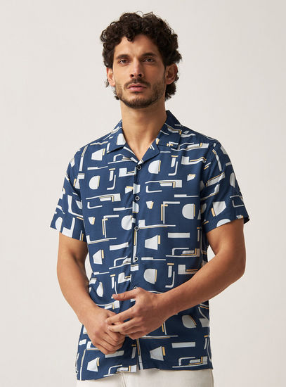 All-Over Abstract Print Viscose Shirt with Notch Collar-Shirts-image-0