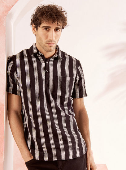 Jacquard Striped Pop Over Shirt-Shirts-image-0