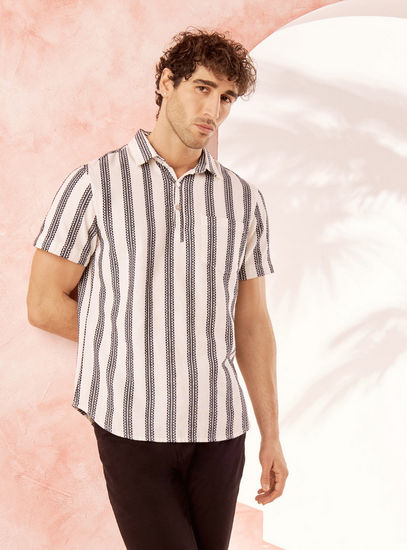 Jacquard Striped Pop Over Shirt-Shirts-image-0