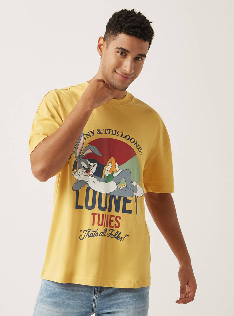 Bugs Bunny Print Oversized T-shirt with Crew Neck-T-shirts-image-0