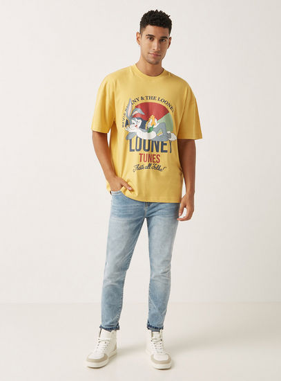 Bugs Bunny Print Oversized T-shirt with Crew Neck