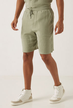 Textured Shorts with Drawstring Closure and Pockets