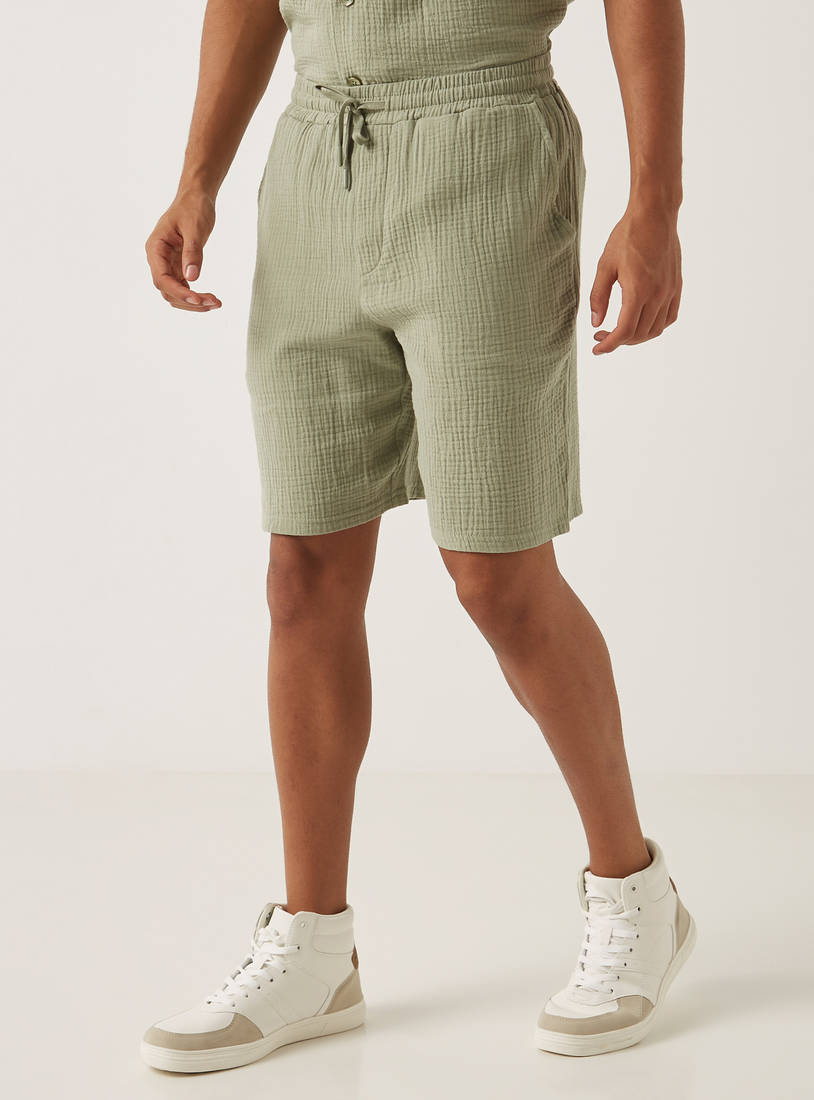Textured Shorts with Drawstring Closure and Pockets-Regular-image-0
