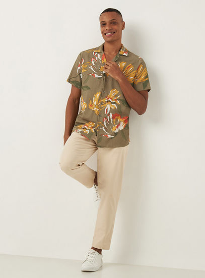 All-Over Floral Print Crinkled Textured Shirt with Notch Collar-Shirts-image-1