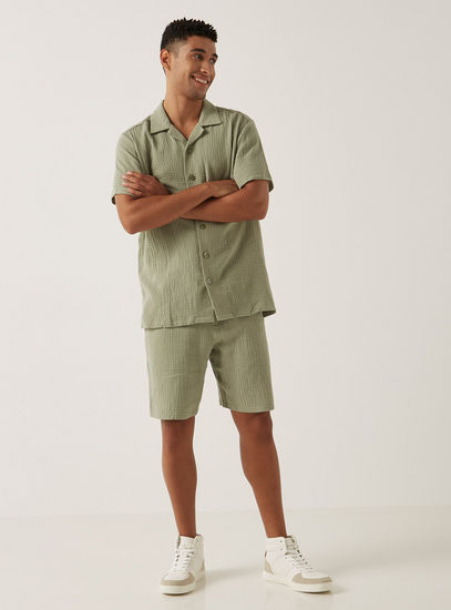 Textured Camp Collar Shirt with Short Sleeves