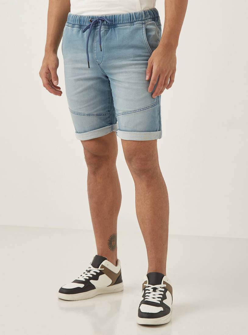 Panelled Denim Shorts-Shorts-image-0