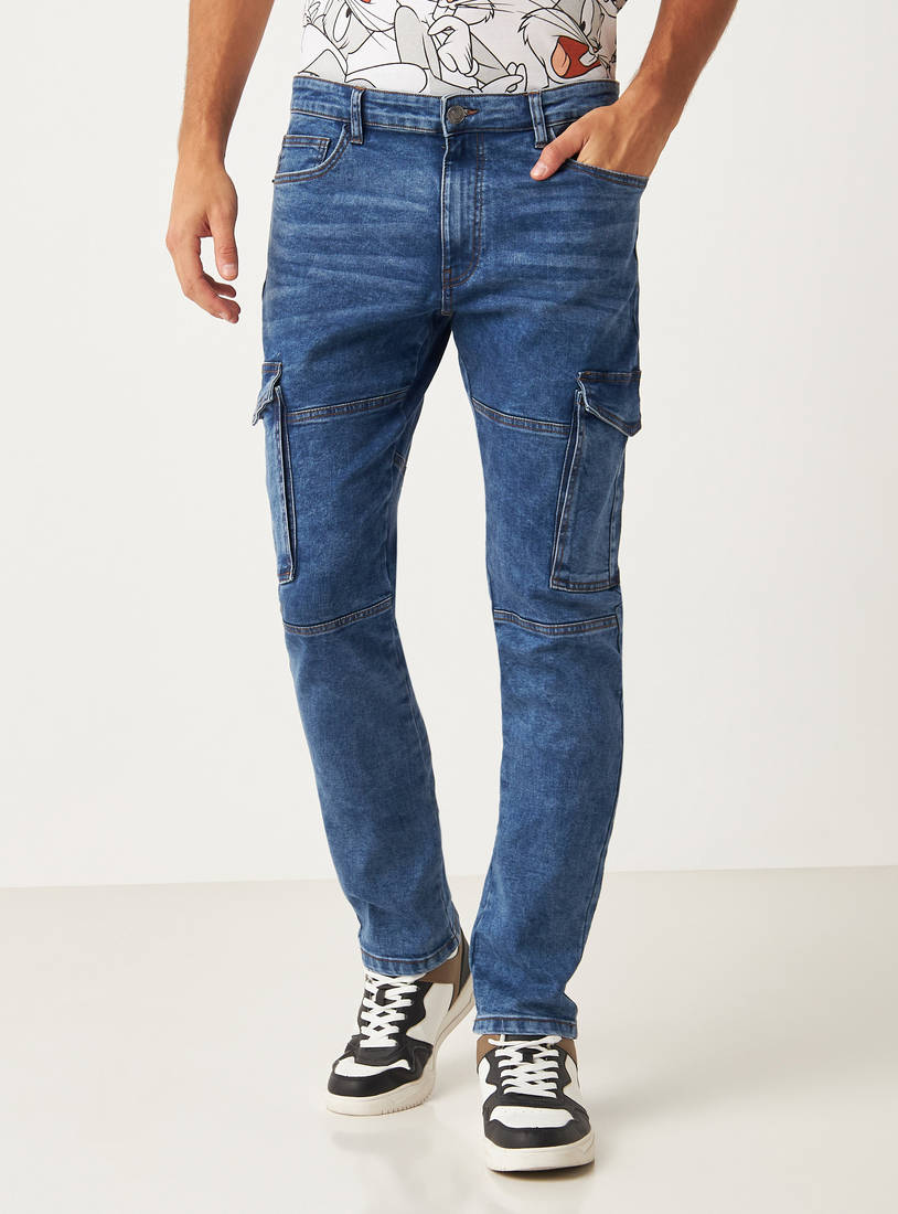 Slim Fit Denim Cargo Jeans-Slim-image-0