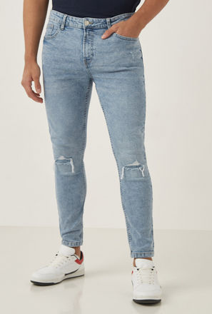 Straight Fit Constructed Ripped Jeans