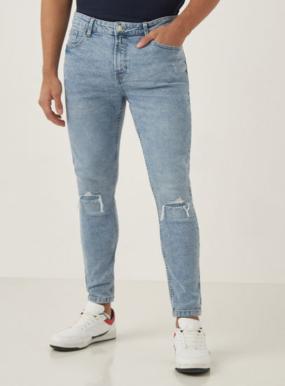 Straight Fit Constructed Ripped Jeans-Straight-image-0