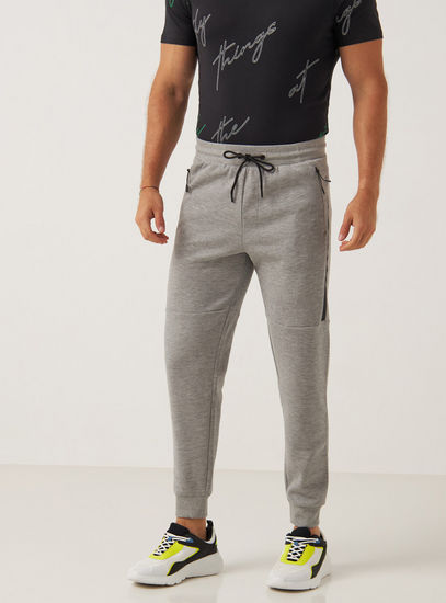 Solid Slim Fit Pique Joggers with Drawstring Closure and Pockets