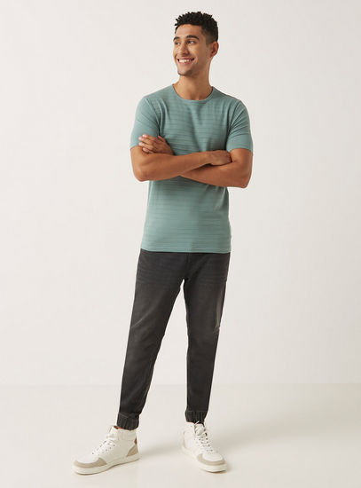 Textured Crew Neck T-shirt with Short Sleeves