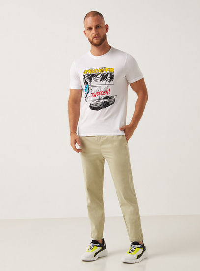 Graphic Print Slim Fit T-shirt with Crew Neck and Short Sleeves