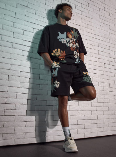 All-Over Graphic Print Baggy Fit Shorts-Shorts-image-1